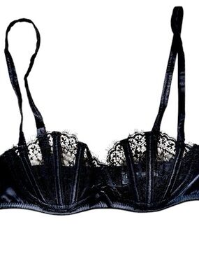 Fleur du Mal Lace Balconette Bra 32B Black Boned Underwire Demi Lingerie EUC